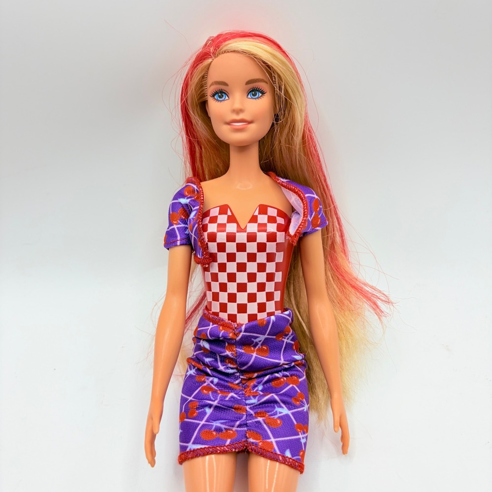 Mattel Barbie Color Reveal Fruit Series Cherry Pink Streaks Fashion Doll Toy